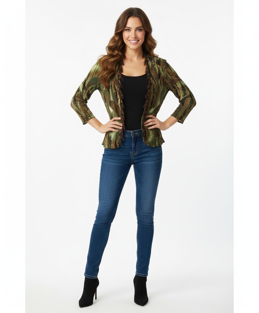 Alberto Makali Y2K Green Brown Earth Sequin Cardigan S